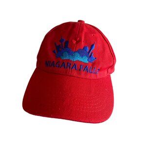 Red Niagara Falls Adjustable Baseball Cap With Embroidered Skyline Design